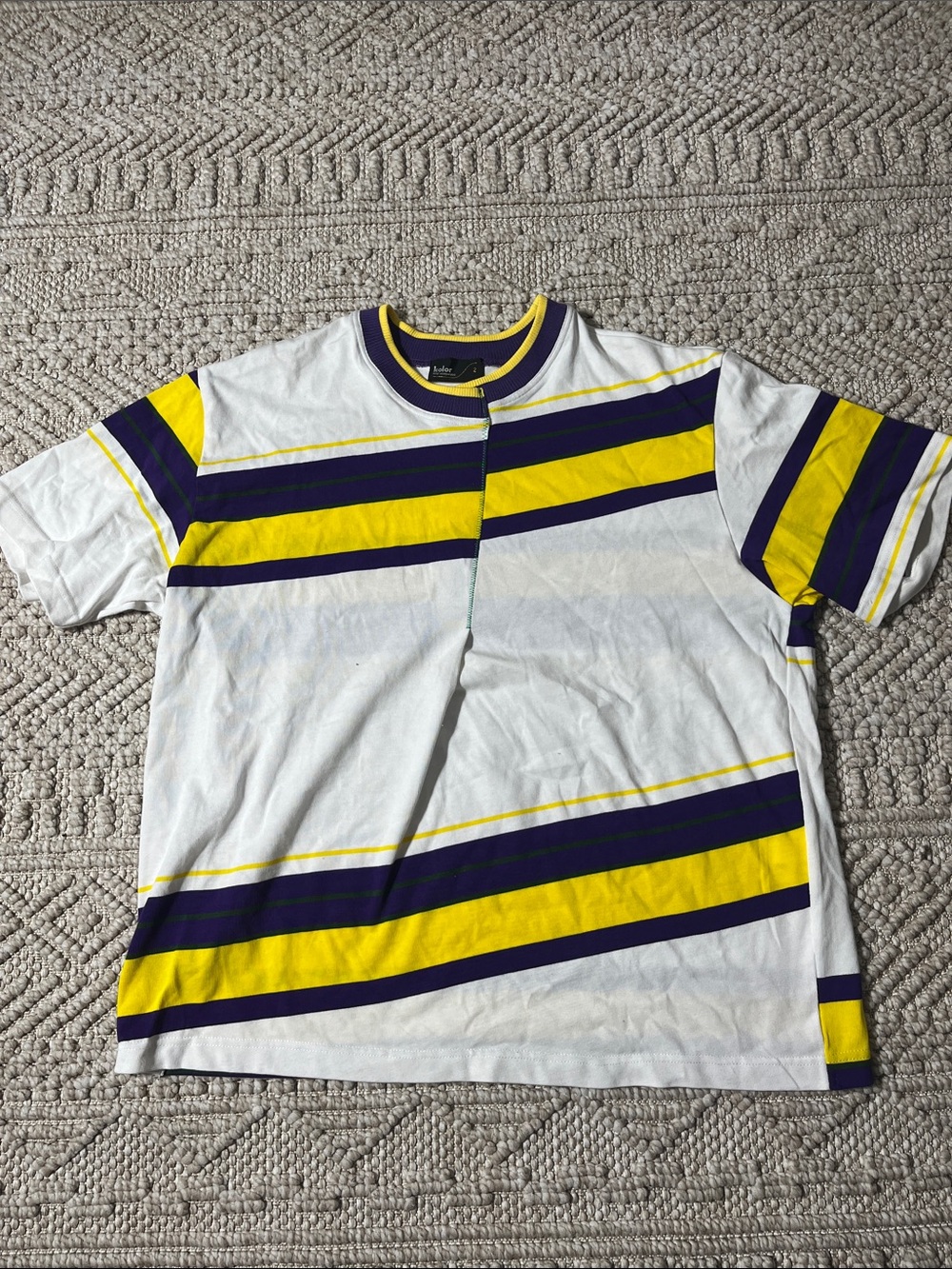 Kolor White Short-Sleeve Tee with Yellow & Purple Stripes